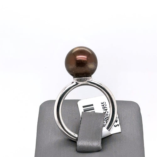 18k White Gold 11.5mm Tahitian Brown Pearl Ladies Ring, 7.2g, Size 6.75, S107252