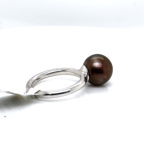 18k White Gold 11.5mm Tahitian Brown Pearl Ladies Ring, 7.2g, Size 6.75, S107252