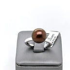 18k White Gold 11.5mm Tahitian Brown Pearl Ladies Ring, 7.2g, Size 6.75, S107252