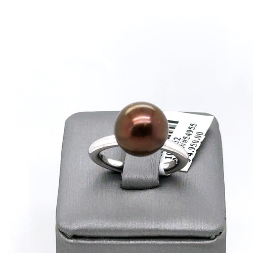 18k White Gold 11.5mm Tahitian Brown Pearl Ladies Ring, 7.2g, Size 6.75, S107252