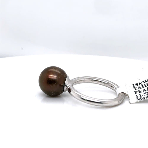 18k White Gold 11.5mm Tahitian Brown Pearl Ladies Ring, 7.2g, Size 6.75, S107252