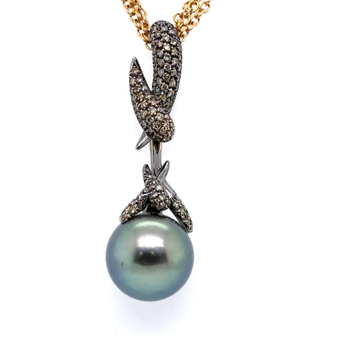 Utopia 18K Rose & Black Rhodium Gold 0.67 C.T.W Diamond & Tahitian Pearl Pendant