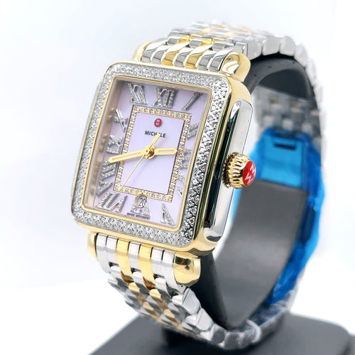 Michele Deco Maddison Two Tone 18K Gold Diamond Dial 33mm Watch mww06t000248 New