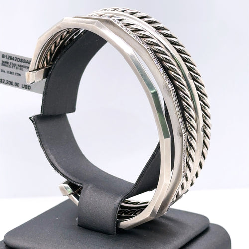 David Yurman Stax Narrow Cuff Bracelet with Diamonds, 58.6Gm, Open Cuff
