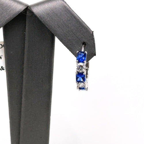 18k White Gold 2.16CT Diamond & Sapphire hoop Earrings, 5.4gm, S106979