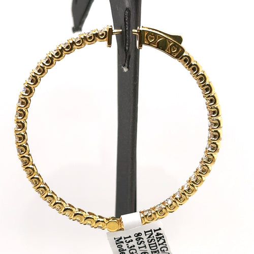 14k Yellow Gold 6.45CT Diamond Inside Out Hoop Earrings, 13.3gm, S107569