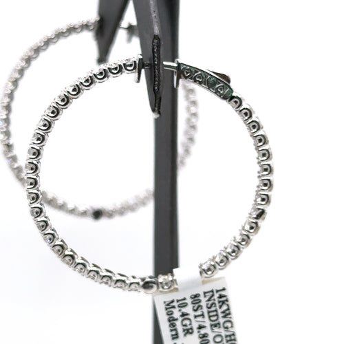 14k White Gold 4.80CT Diamond Inside Out Hoop Earrings, 10.4gm, S107568