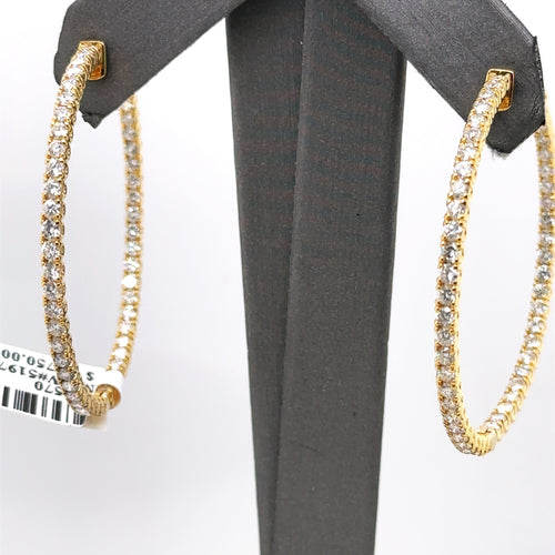 14k Yellow Gold  4.00CT Diamond Inside Out Hoop Earrings, 9.6gm, S107570