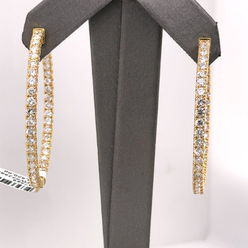 14k Yellow Gold 6.45CT Diamond Inside Out Hoop Earrings, 13.3gm, S107569