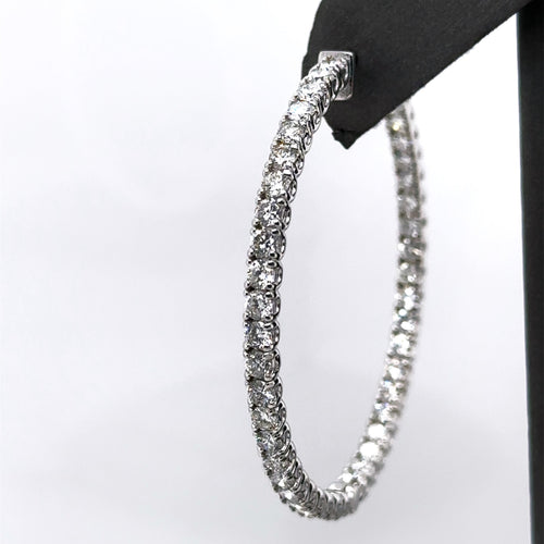 14k White Gold 6.45 CT Diamond Inside Out Hoop Earrings, 13.6gm, S107567