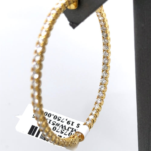 14k Yellow Gold  4.00CT Diamond Inside Out Hoop Earrings, 9.6gm, S107570