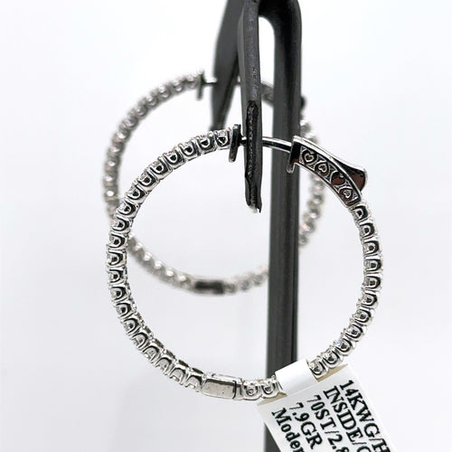 14k White Gold 2.80CT Diamond Inside Out Hoop Earrings, 7.9gm, S107564