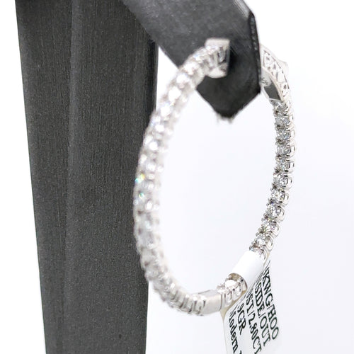14k White Gold 2.80CT Diamond Inside Out Hoop Earrings, 7.9gm, S107564