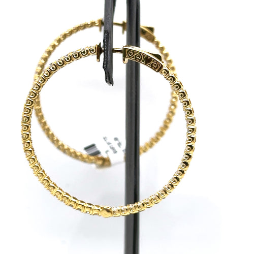 14k Yellow Gold  4.00CT Diamond Inside Out Hoop Earrings, 9.6gm, S107570