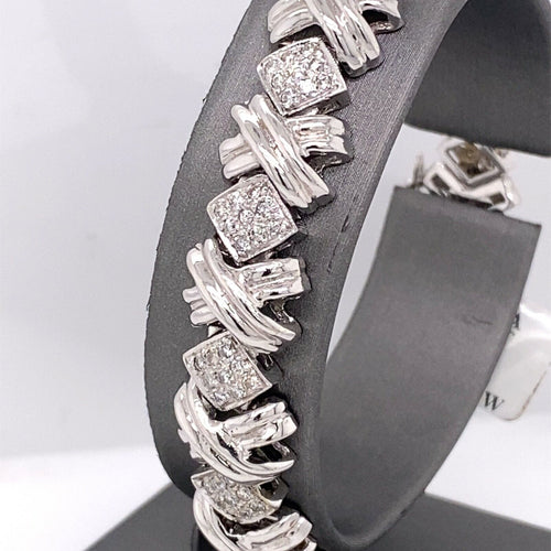 14k White Gold 2.00 CT Diamond Ladies XO Bracelet, 26g, 7", S100472
