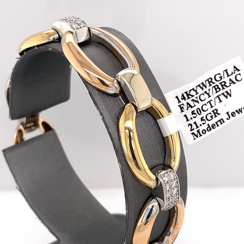 14k Tri Color Gold 1.50 CT Diamond Ladies Bracelet, 21.5g, 7", S13896