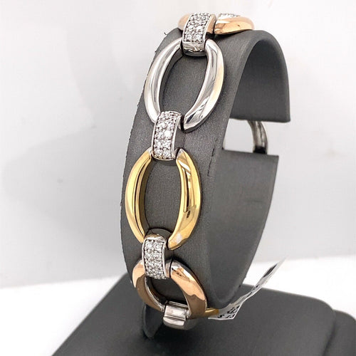 14k Tri Color Gold 1.50 CT Diamond Ladies Bracelet, 21.5g, 7", S13896
