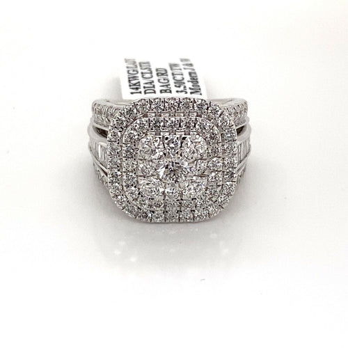 14k White Gold 3.50 CT Diamond Cluster Ladies Ring, 12.2g, Size 7.25, S106003