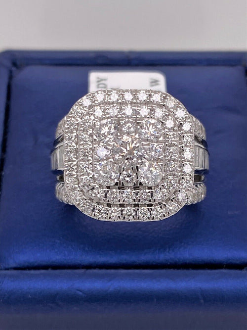 14k White Gold 3.50 CT Diamond Cluster Ladies Ring, 12.2g, Size 7.25, S106003