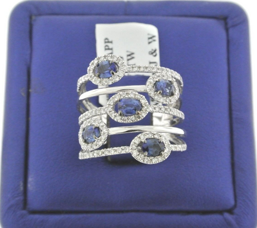 Handmade 14K White Gold 2.00 CT Diamond & Sapphire Open Design Ladies Ring