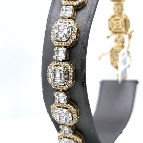 14k Yellow Gold 7.00CT Baguette Diamond Tennis Mens Bracelet, 9", S106104