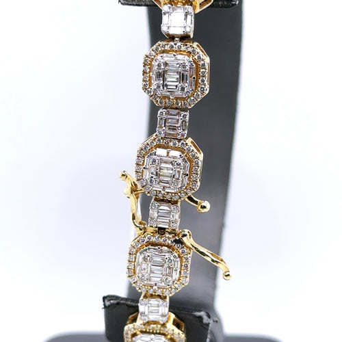 14k Yellow Gold 7.00CT Baguette Diamond Tennis Mens Bracelet, 9", S106104