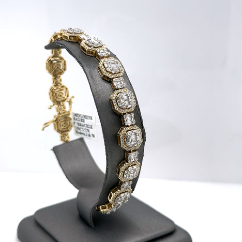 14k Yellow Gold 7.00CT Baguette Diamond Tennis Mens Bracelet, 9", S106104