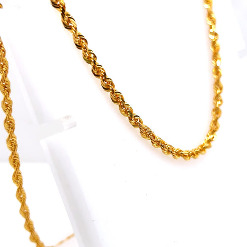 22k Yellow Gold 3mm Rope Chain Necklace, 17.3gm, 18", ir111
