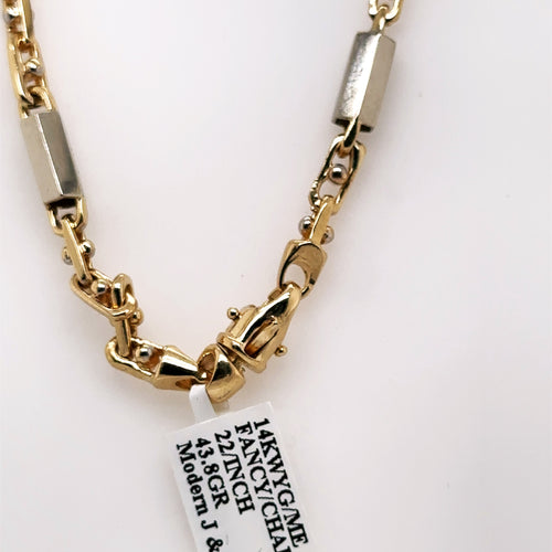 14k Two Tone Gold Fancy Men's Chain Necklace, 43.8g, 22, S107705