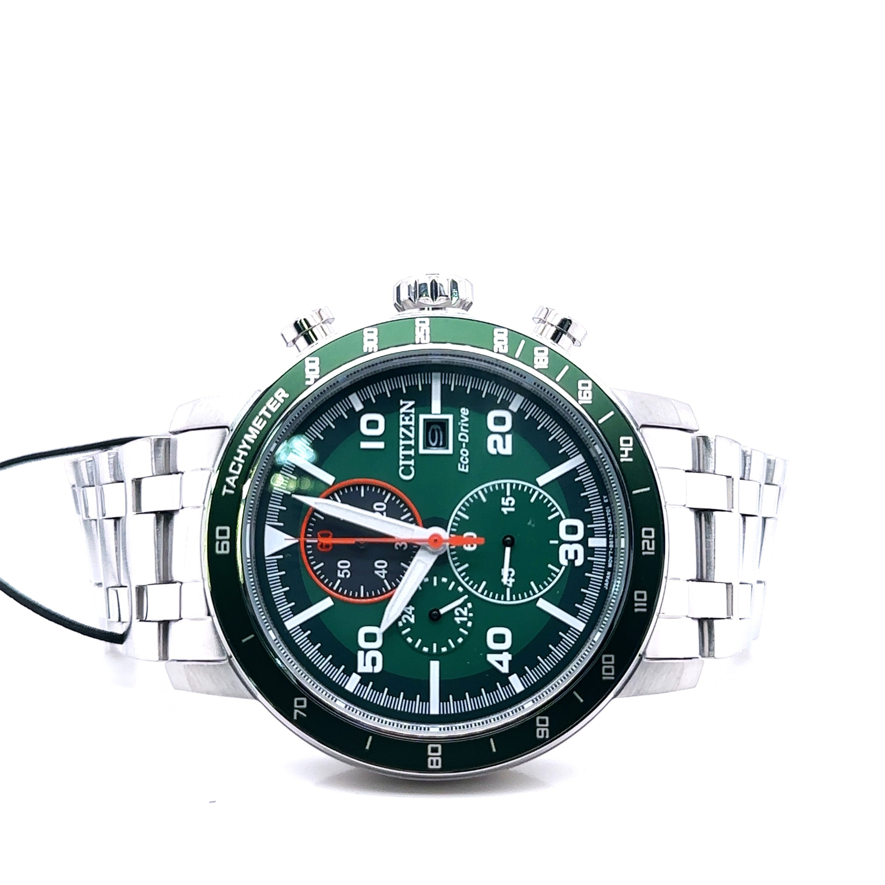 Citizen Brycen Eco Drive 44mm Green Dial Stainless Steel Watch