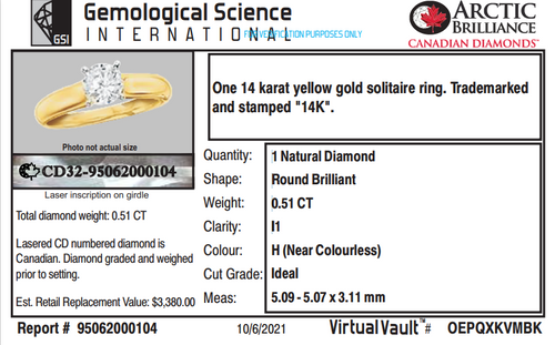 14k Yellow Gold 0.51CT Diamond Engagement Ring 5.0gm Size 7 S15945