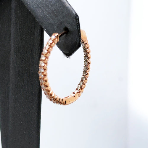 14k Rose Gold 1.50CT Diamond Inside Out Hoop Earrings, 4.6g, S15965