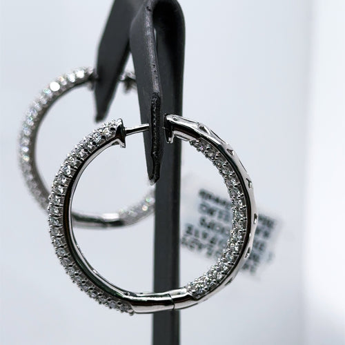 14k White Gold 4.00CT pave Diamond Inside Out Hoop Earrings, 11.9gm, S15963