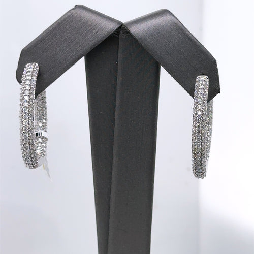 14k White Gold 4.00CT pave Diamond Inside Out Hoop Earrings, 11.9gm, S15963