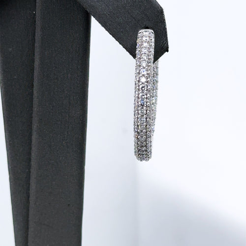 14k White Gold 4.00CT pave Diamond Inside Out Hoop Earrings, 11.9gm, S15963