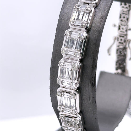 14k White Gold 9.50CT Baguette Diamond Tennis Bracelet, 8", 28.4G S107638