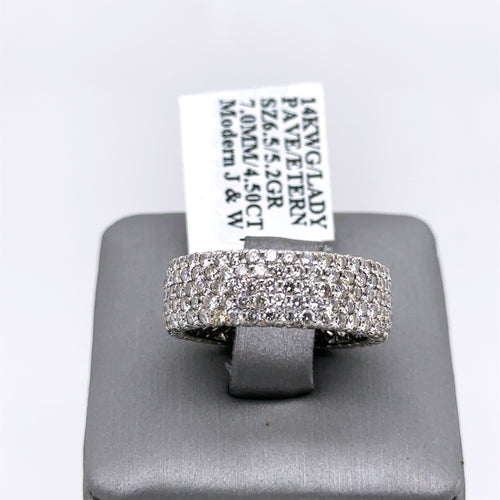 14k White Gold 4.50CT Diamond Pave Eternity Band, 5.2gm, Size 6.25, S107641