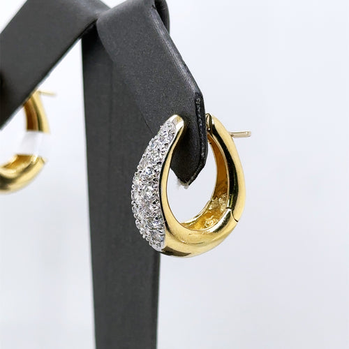 14k Yellow Gold 1.00CT pave Diamond  Hoop Earrings, 9.4gm, S107653