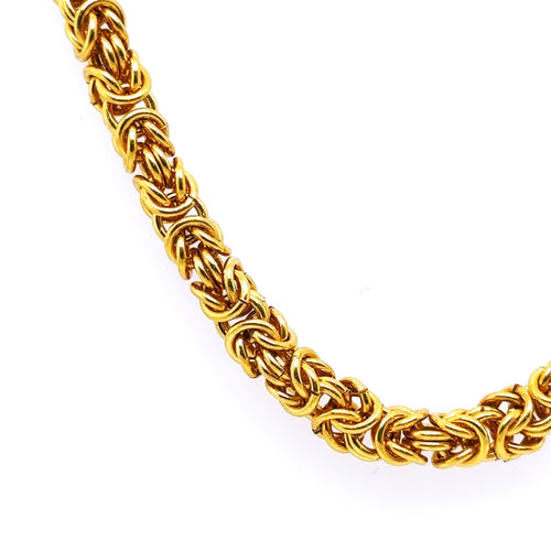 24k Yellow Gold Byzantine link Chain Necklace, 124.6gm, 17", S107656