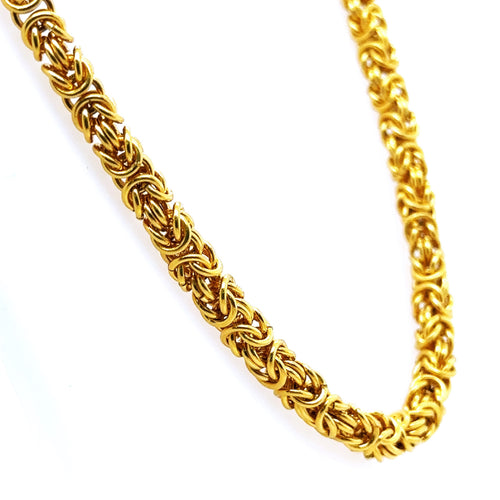 24k Yellow Gold Byzantine link Chain Necklace, 124.6gm, 17", S107656