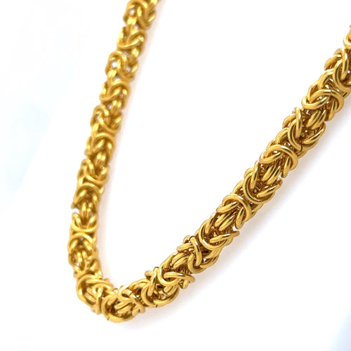 24k Yellow Gold Byzantine link Chain Necklace, 124.6gm, 17", S107656