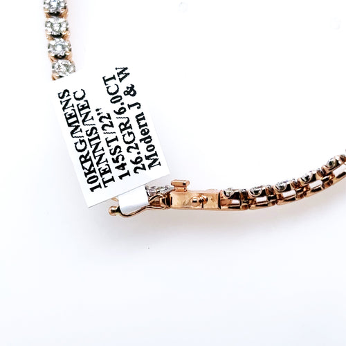10k Rose Gold 6.00CT Diamond Tennis Necklace, 26.2g, 22", S106763