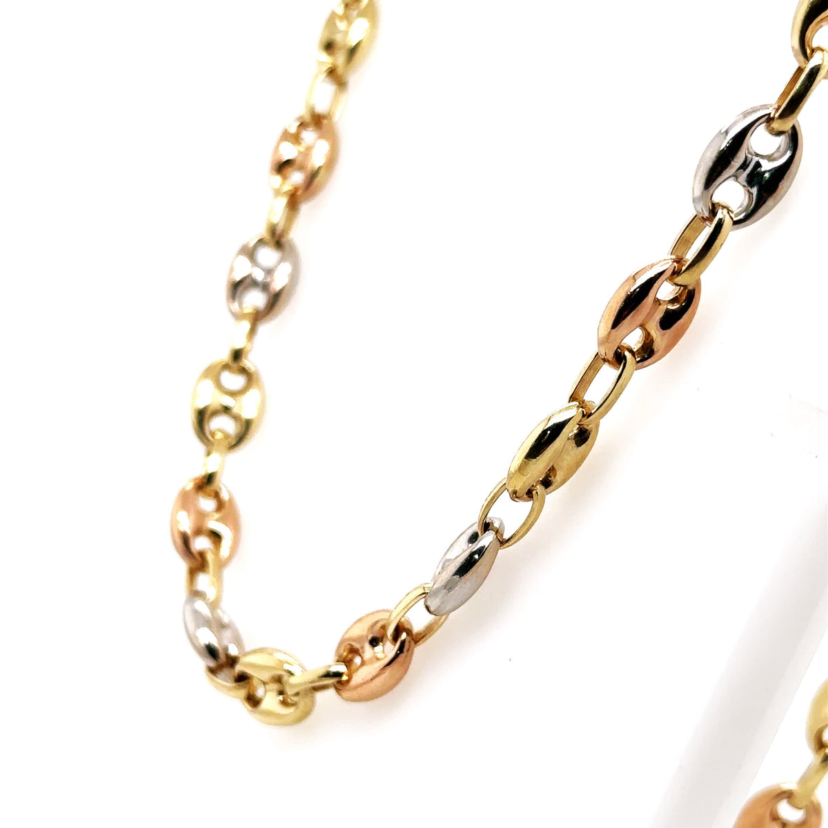 Colorless Gld Chain 14K Tri Color Gold Puffed Gucci Chain, 25.0 G, 20