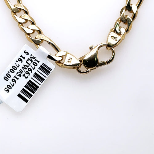 14K Yellow Gold Mens Figaro Link Chain Necklace, 37.1G, 24' 5.0mm S107662