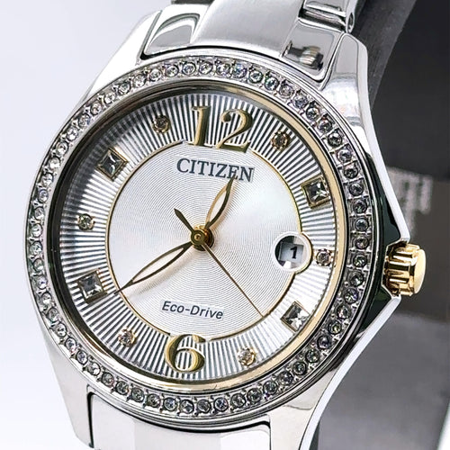 Citizen Crystal Eco Drive silver tone 30MM Ladies Watch, FE1146-71A