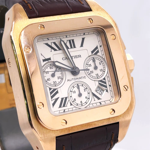 Cartier Santos Chronograph 18k ROSE GOLD AUTOMATIC 41mm Watch W20131Y1