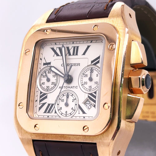 Cartier Santos Chronograph 18k ROSE GOLD AUTOMATIC 41mm Watch W20131Y1