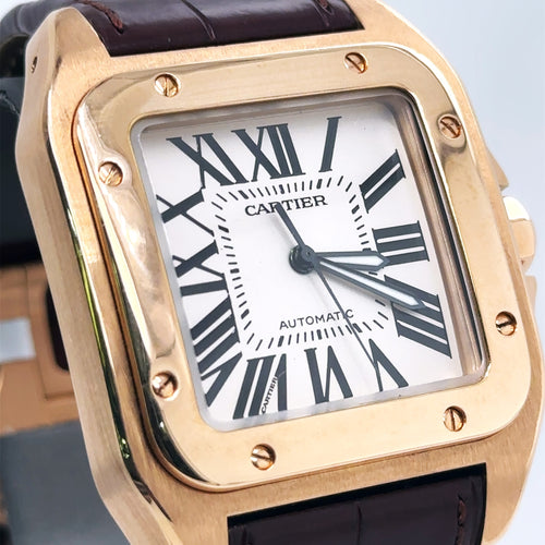 Cartier Santos 100 18k ROSE GOLD AUTOMATIC XL 38mm Watch W20095Y1